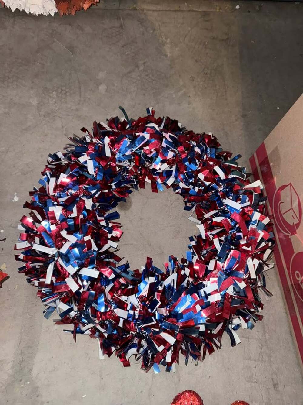 Patriotic Tinsel Wreath Red White Blue Metallic Foil 4th of July Door Decor